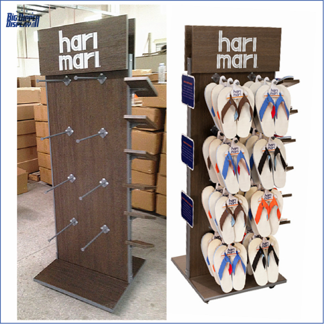 BDD-FF34 Footwear Store Floor Standing wood Flip Flops Display Rack