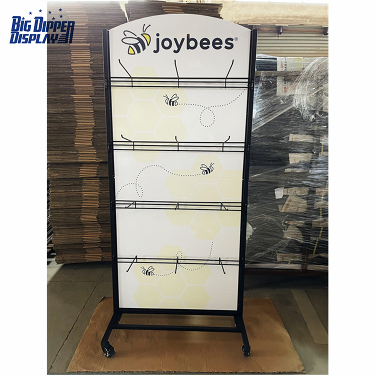 BDD-FF23 Metal Sandal Display Stand, Double-Sided Flip Flop Rack with 16/32 Hooks for Footwear Store