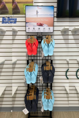 BDD-FF25 Footwear Store Floor Standing Steel Flip Flop Display Rack, Double-Sided with Custom Printed Board
