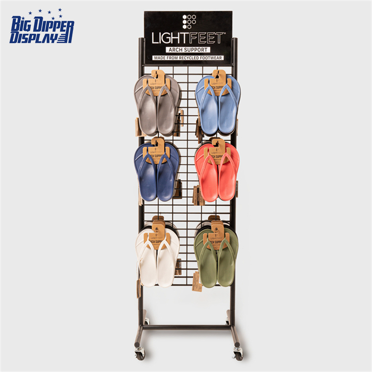 BDD-FF09 Floor Standing Metal Shoe Display Rack, Double-Sided Hanging Flip Flop Stand with 16 Hooks