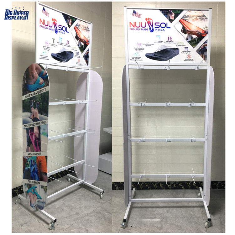 BDD-FF17 Hot Selling Floor Steel Flip Flop Display Stand, Powdercoating Craft with 16/32 Hooks