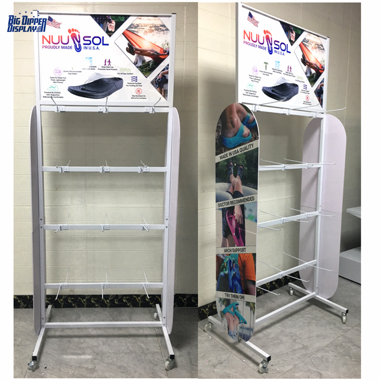 BDD-FF17 Hot Selling Floor Steel Flip Flop Display Stand, Powdercoating Craft with 16/32 Hooks