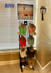 BDD-FF25 Footwear Store Floor Standing Steel Flip Flop Display Rack, Double-Sided with Custom Printed Board