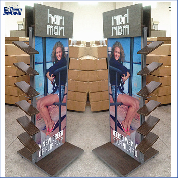BDD-FF34 Footwear Store Floor Standing wood Flip Flops Display Rack