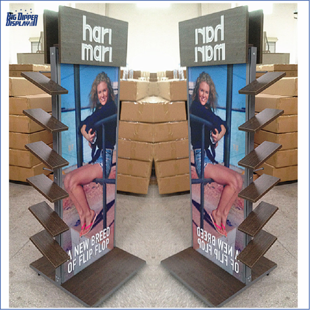 BDD-FF34 Footwear Store Floor Standing wood Flip Flops Display Rack