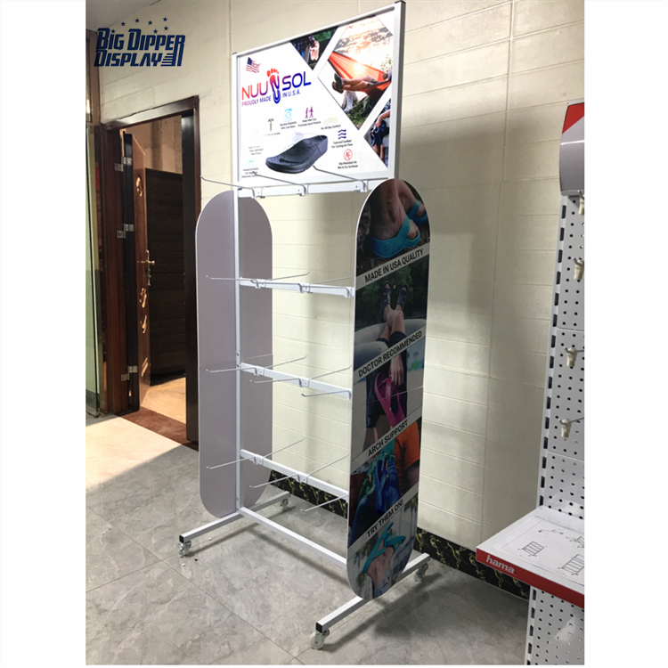 BDD-FF17 Hot Selling Floor Steel Flip Flop Display Stand, Powdercoating Craft with 16/32 Hooks