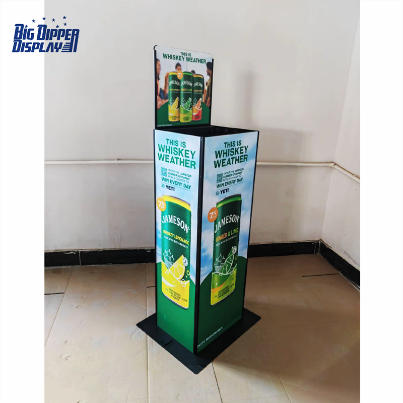 AL04 Single Row 6 Beer Autolift Display Rack Metal Floor Wine Drink Display Stand Automatic Lifting Display Shelf