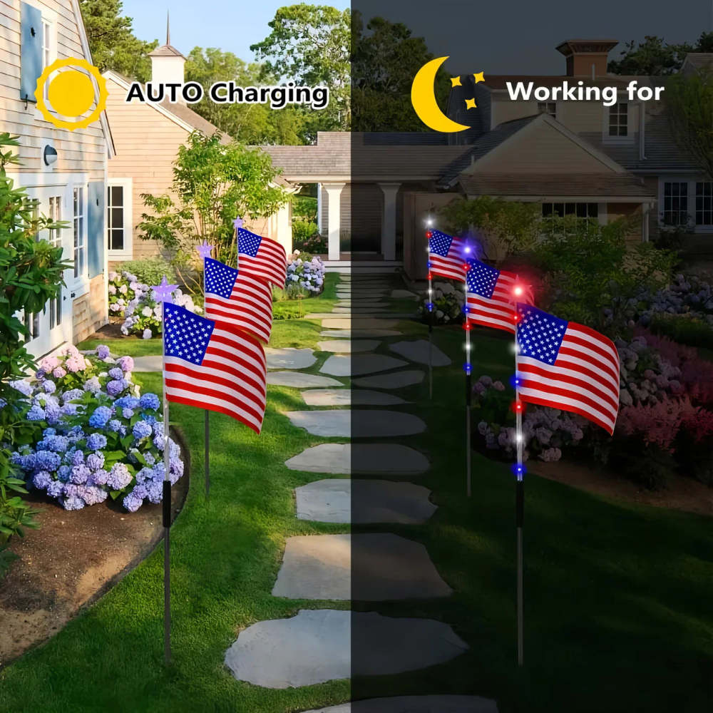 47.24" Oversized Solar American Flag Light Set – 8-Piece Patriotic Yard Lights
