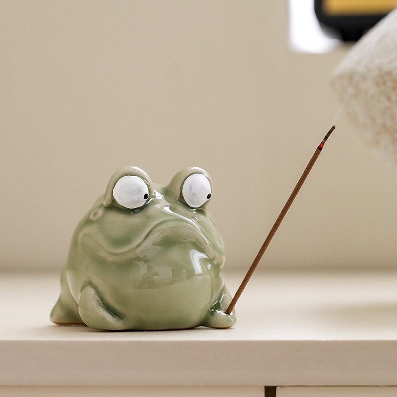 The "Mindful Frog" Glazed Ceramic Incense Holder