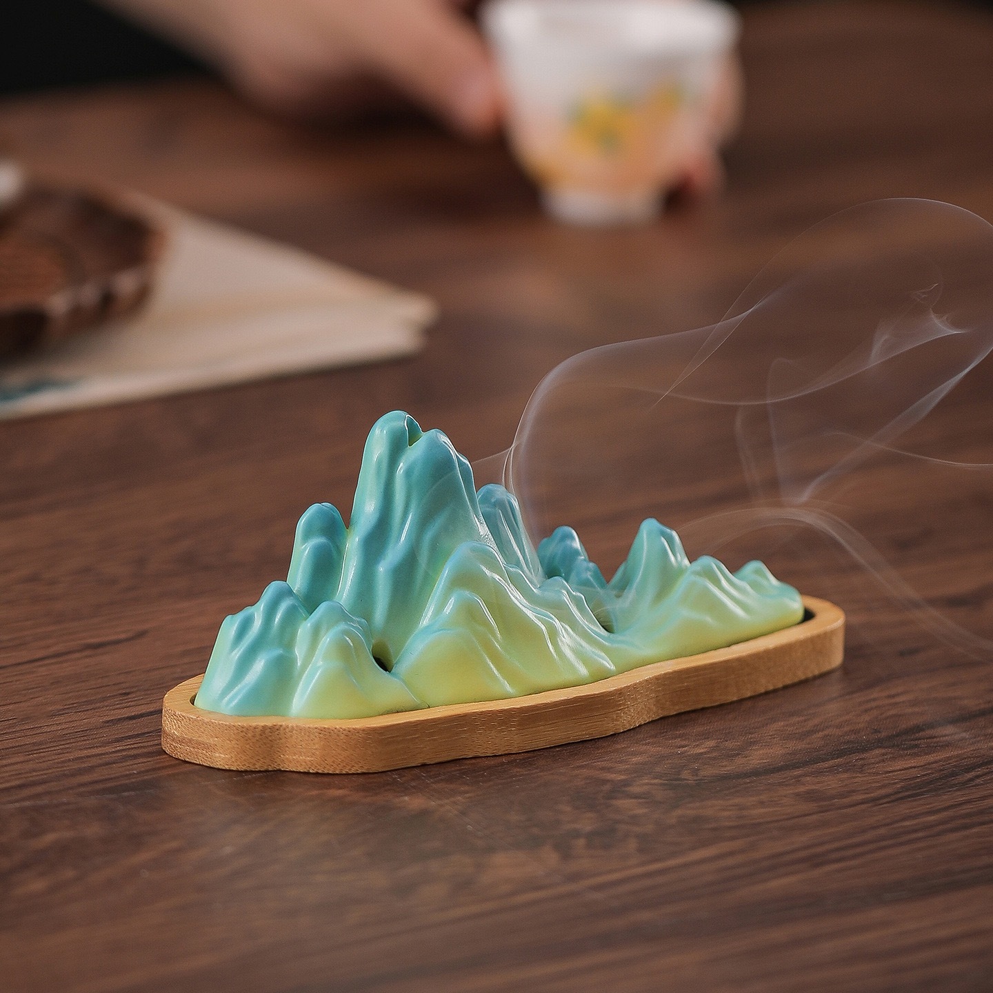 Celadon Landscape Incense Holder | Miniature Mountain Smoke Waterfall