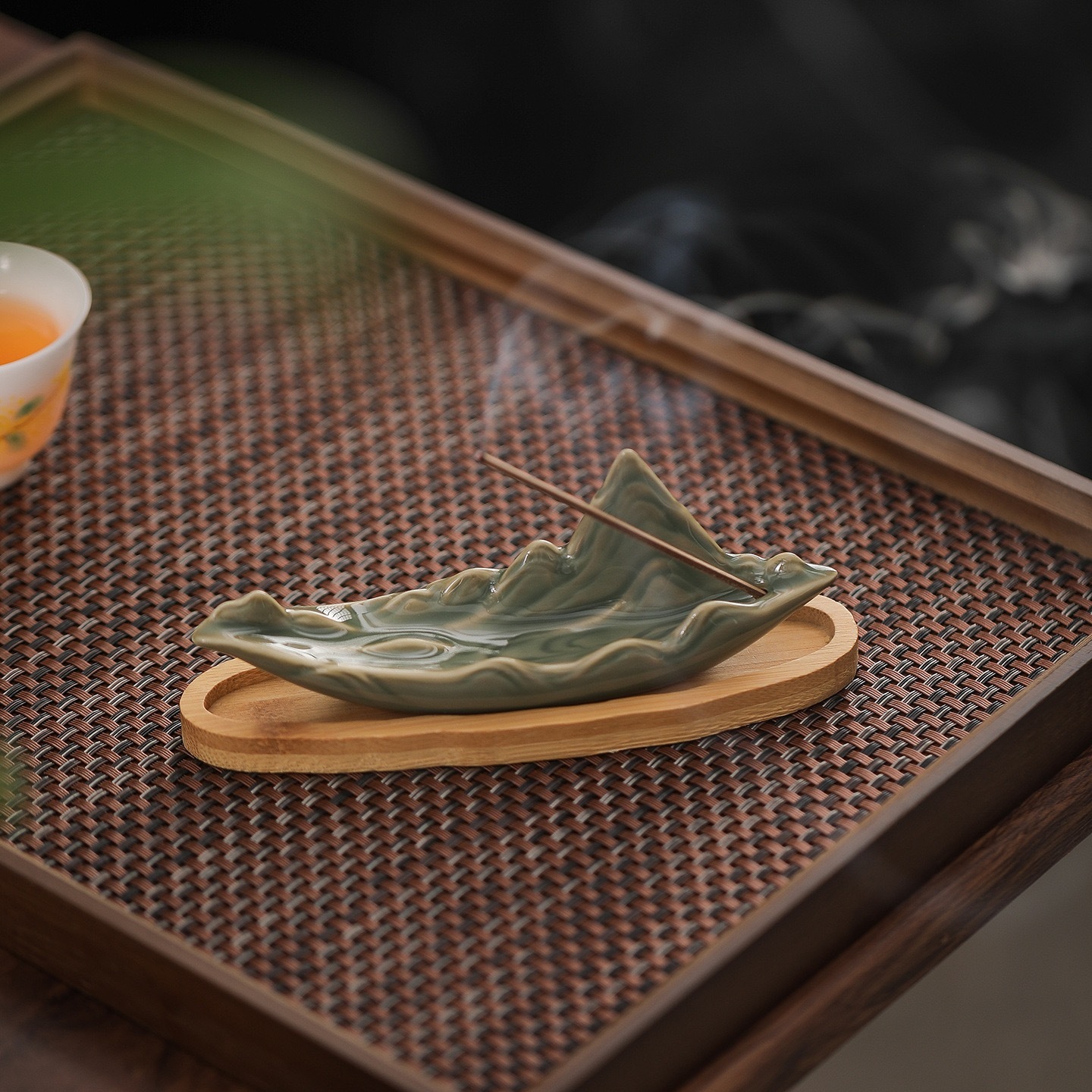 Celadon Mountain Ceramic Incense Holder | Miniature Landscape Zen Stand