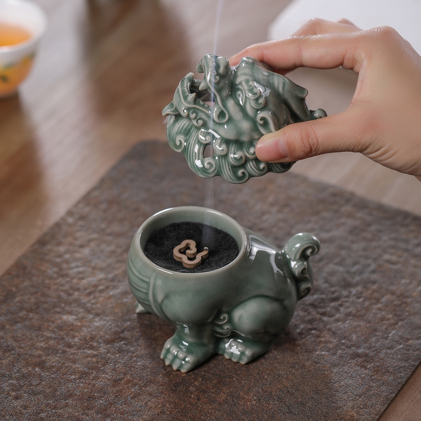 Celadon Mythical Beast Incense Burner | Heritage Craft Guardian Censer