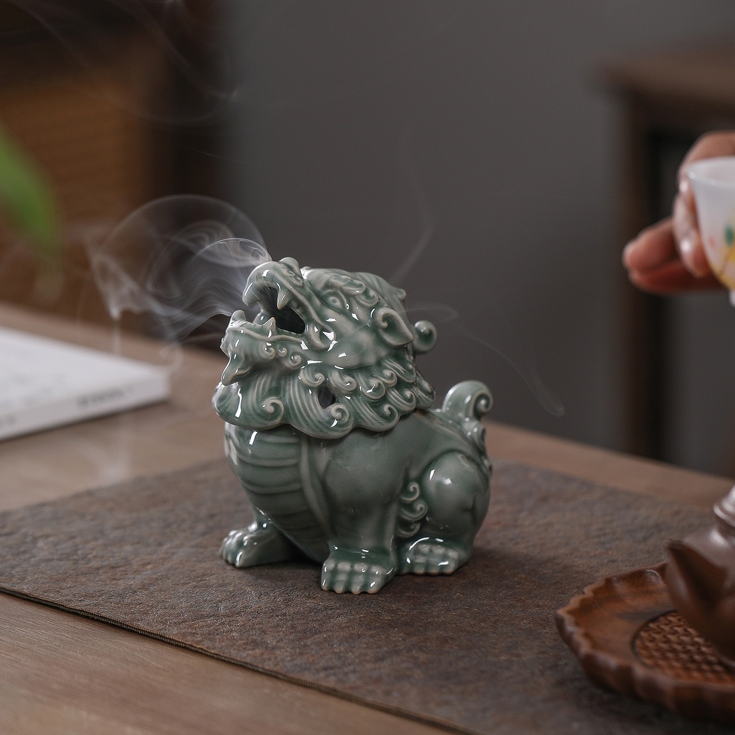 Celadon Mythical Beast Incense Burner | Heritage Craft Guardian Censer