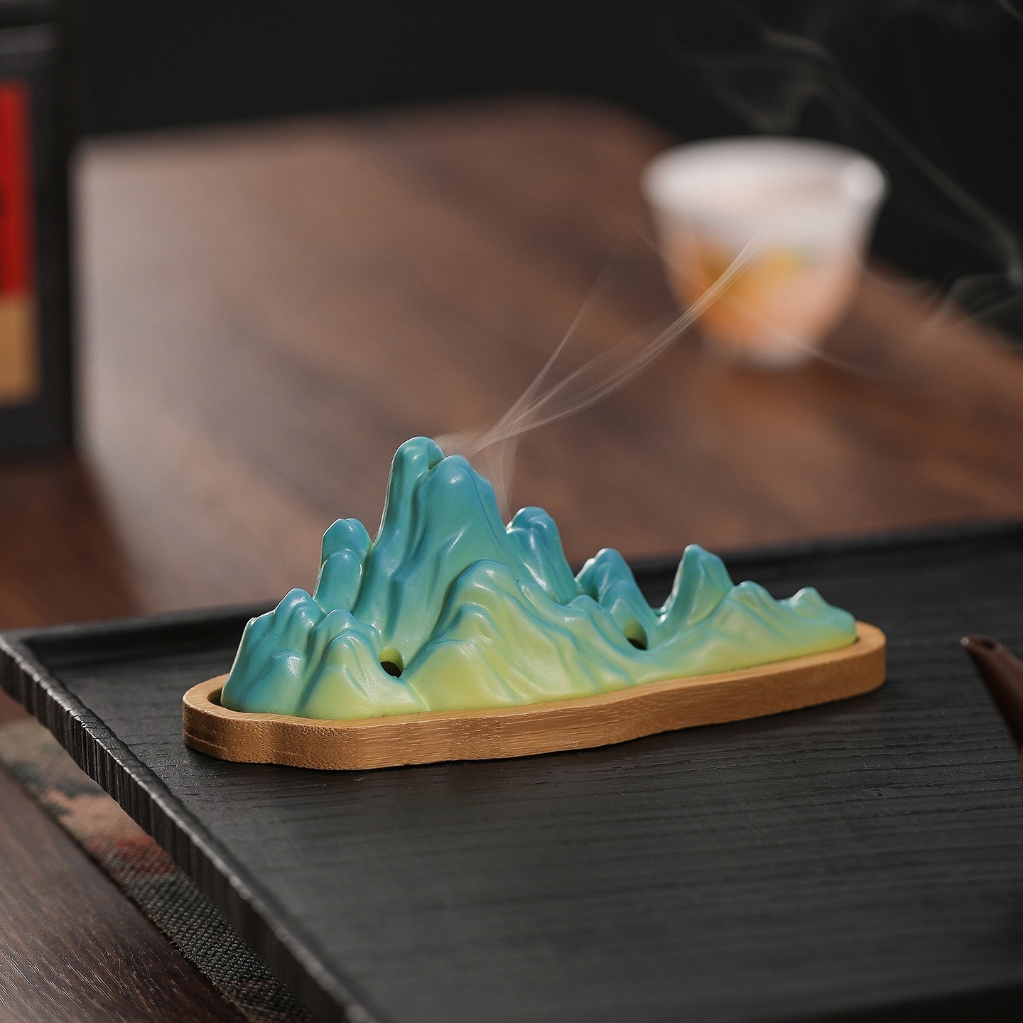 Celadon Landscape Incense Holder | Miniature Mountain Smoke Waterfall