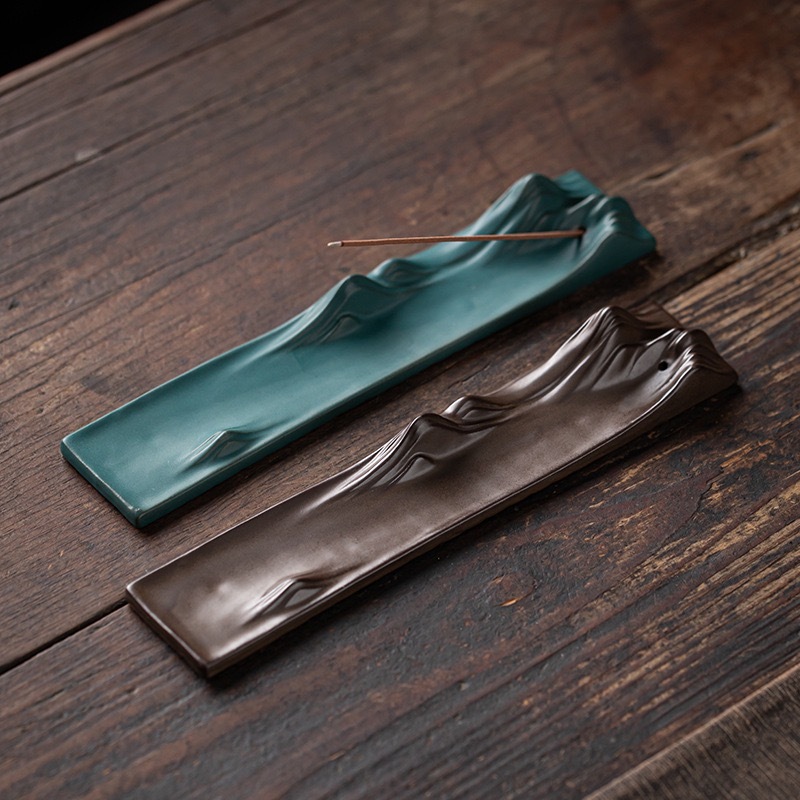 Hidden Mountain Ceramic Incense Tray | Antique Style Minimalist Landscape Holder (Dual Color)