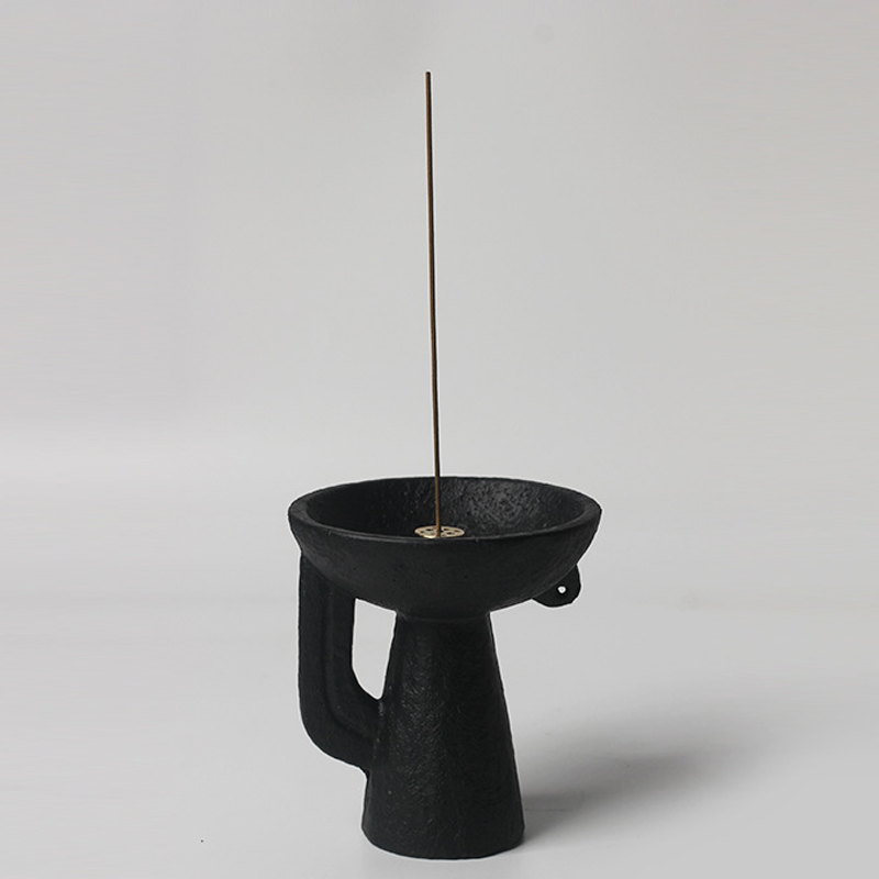 Black Concrete Incense Stand | Brass Core Minimalist Holder