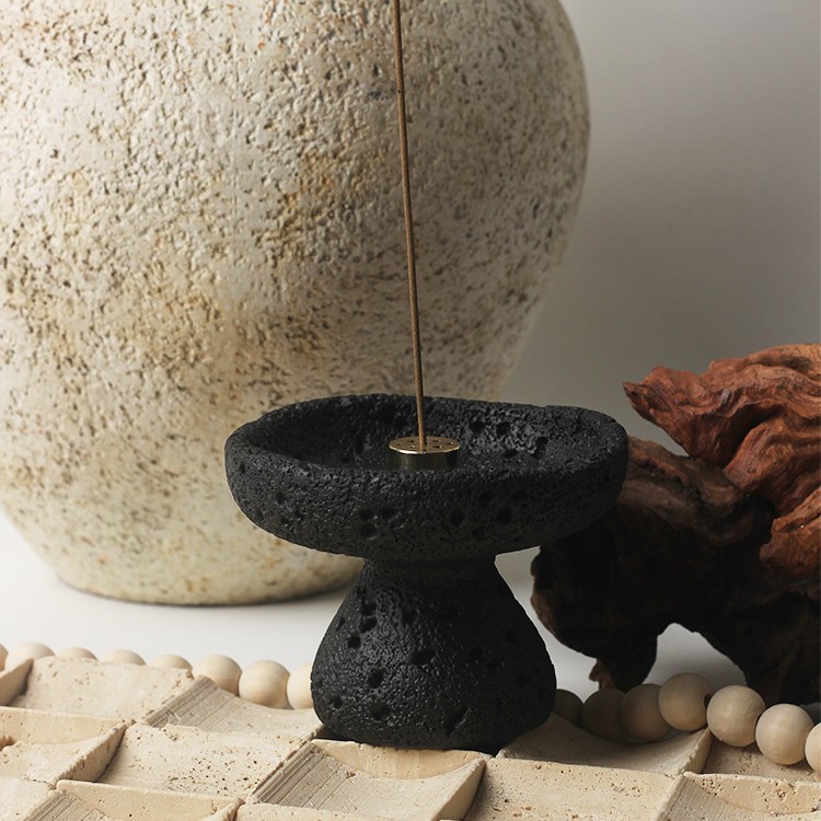 Black Concrete Incense Stand | Brass Core Minimalist Holder