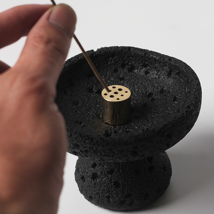 Black Concrete Incense Stand | Brass Core Minimalist Holder