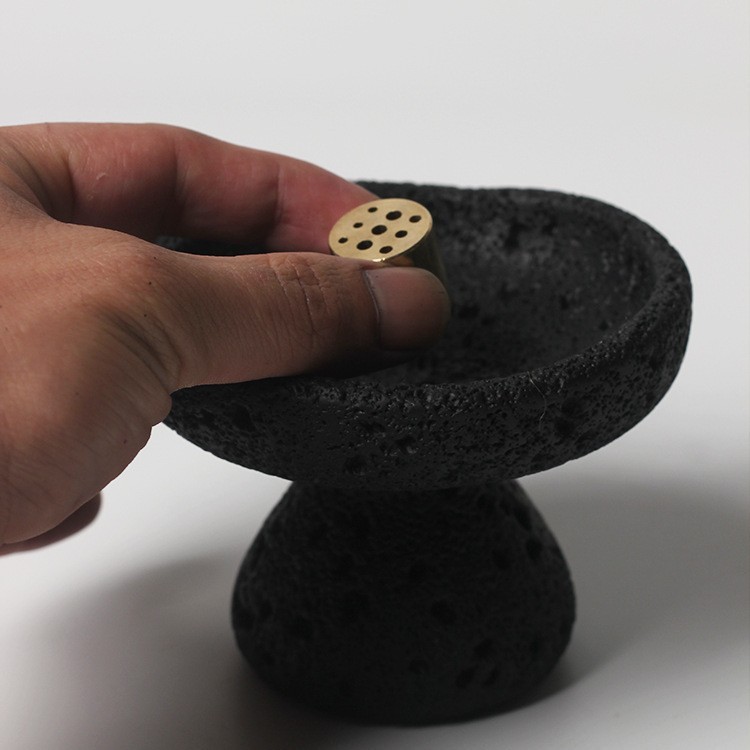 Black Concrete Incense Stand | Brass Core Minimalist Holder