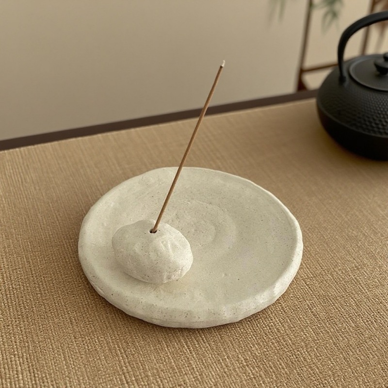 Wabi-Sabi Stone Ceramic Incense Holder | Detachable Minimalist Stand (Dual Color)·