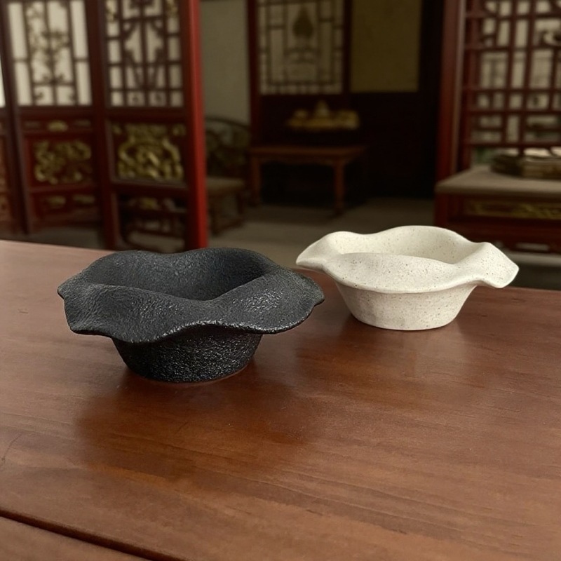 Lotus Wave Ceramic Incense Holder | Wabi-Sabi Dual-Use Stand with Brass Core