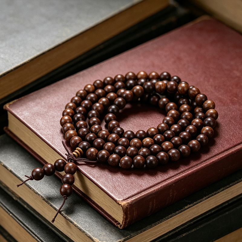 Golden Phoebe Sandalwood 108-Bead Mala | Old-Growth Meditation Bracelet
