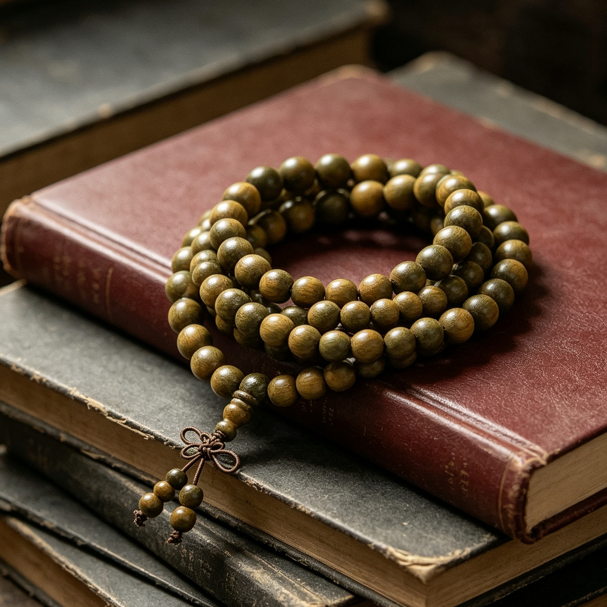 Green Sandalwood 108-Bead Mala | Calming Forest Scent Wood Bracelet