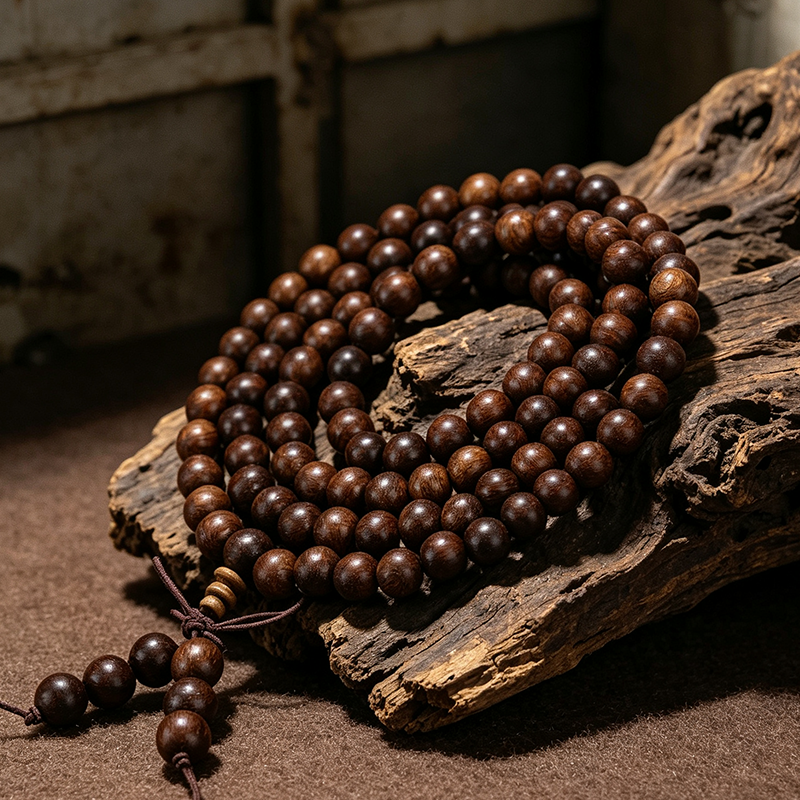 Golden Phoebe Sandalwood 108-Bead Mala | Old-Growth Meditation Bracelet