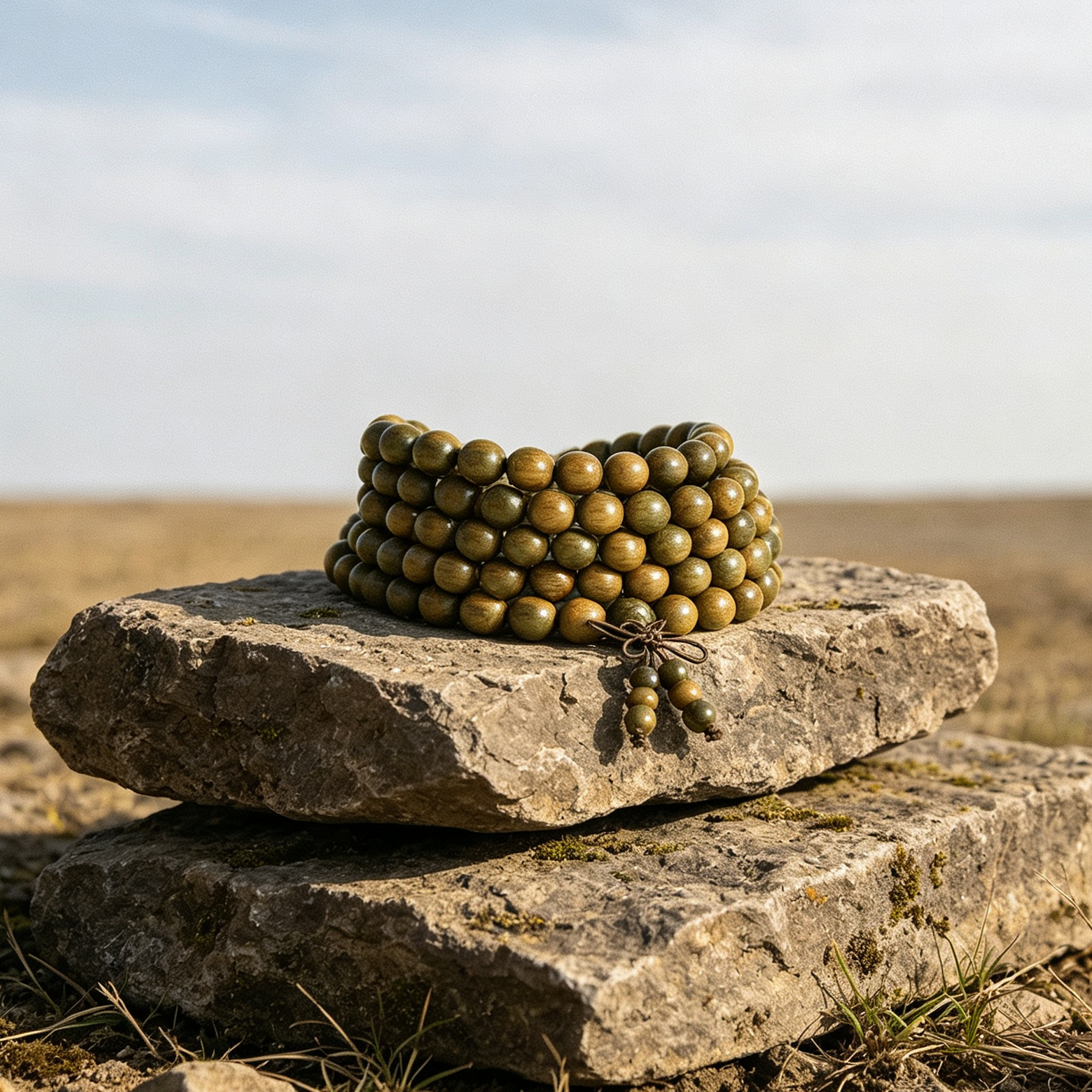 Green Sandalwood 108-Bead Mala | Calming Forest Scent Wood Bracelet