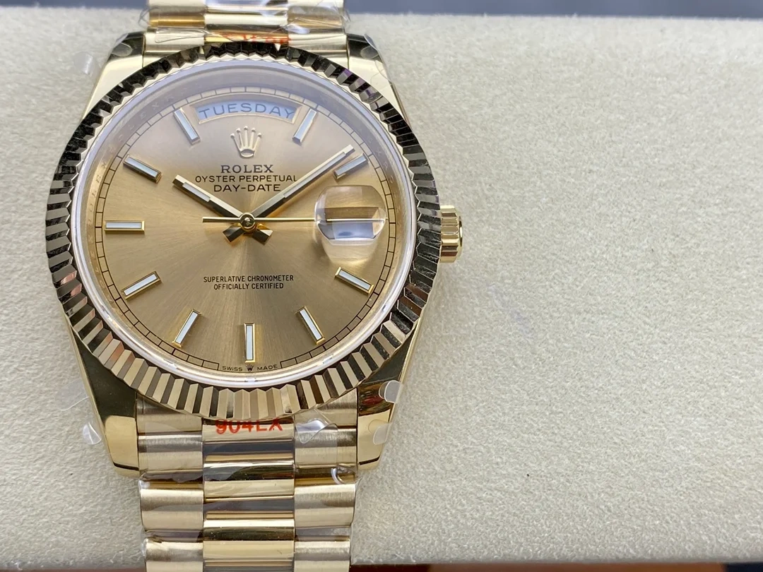 1:1 super clone Day Date Rolex Weekly Journal 18K Gold Plated counter weight