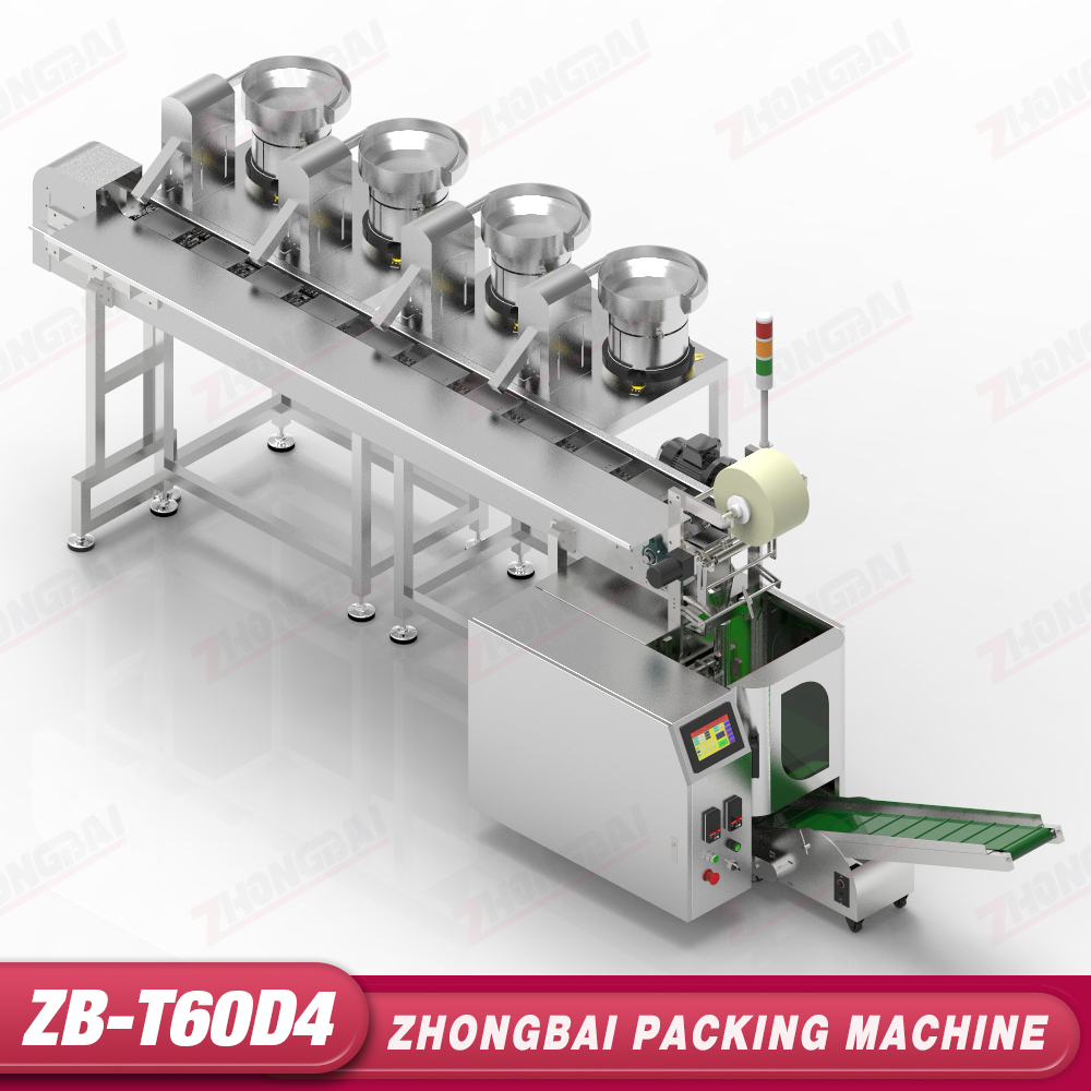 Counting Packing Machine with Four Bowls Horizontal Bucket Conveyor,ZHONGBAIPACK,ZB-T60D4 | Counting Packing Machine with Four Bowls Horizontal Bucket Conveyor