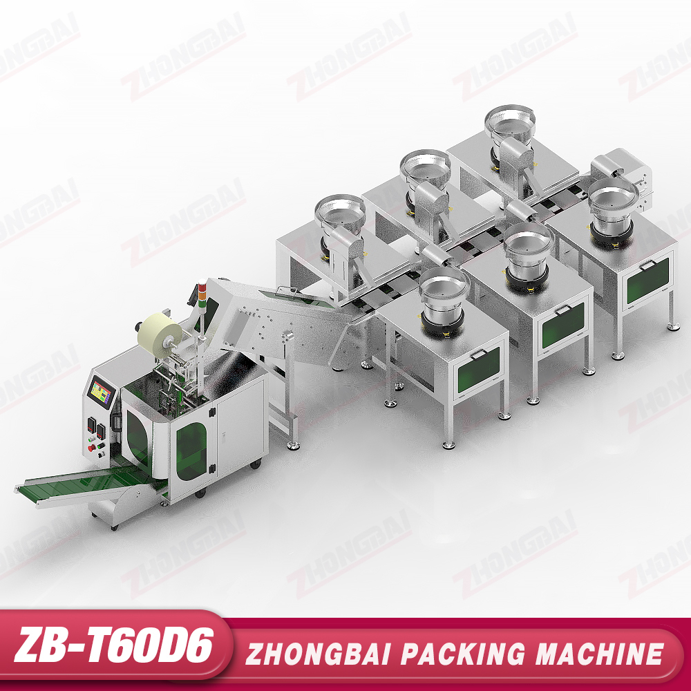 Counting Packing Machine with Six Bowl Feeders Lifting Bucket Conveyor,ZHONGBAIPACK,ZB-T60D6 | Counting Packing Machine with Six Bowl Feeders