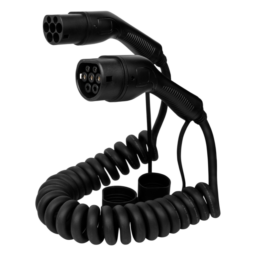 Type 2 to Type 2 IEC62196 EV Charging Spiral Cable,ShinCharge | Electric Vehicle Charging Products OEM & ODM Manufacturing | EV Charging Cable | Portable EV Charger | Wall-mounted EV Charger | EV Charging Station,EV Charging cable, IEC 62196 type 2 to type 2