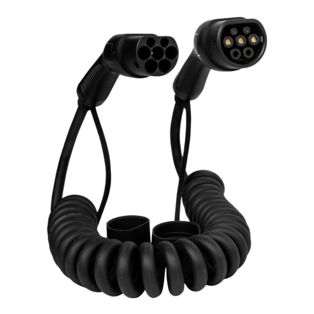 Type 2 to Type 2 IEC62196 EV Charging Spiral Cable,ShinCharge | Electric Vehicle Charging Products OEM & ODM Manufacturing | EV Charging Cable | Portable EV Charger | Wall-mounted EV Charger | EV Charging Station,EV Charging cable, IEC 62196 type 2 to type 2