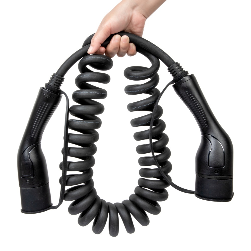 Type 2 to Type 2 IEC62196 EV Charging Spiral Cable,ShinCharge | Electric Vehicle Charging Products OEM & ODM Manufacturing | EV Charging Cable | Portable EV Charger | Wall-mounted EV Charger | EV Charging Station,EV Charging cable, IEC 62196 type 2 to type 2
