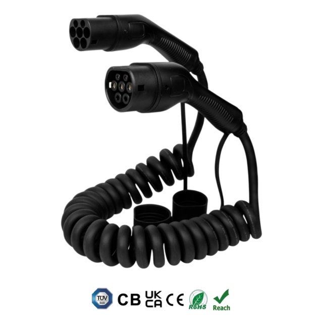 Type 2 to Type 2 IEC62196 EV Charging Cable, 16A 32A Electric Vehicle Spiral Power Cable EU Standard, Custom Lengths, Colors and Logo Printing Services are Available.,ShinCharge | Electric Vehicle Charging Products OEM & ODM Manufacturing | EV Charging Cable | Portable EV Charger | Wall-mounted EV Charger | EV Charging Station,EV Charging cable, IEC 62196 type 2 to type 2