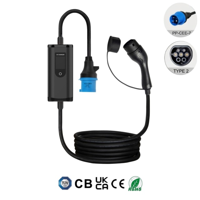 Portable EV AC Charger, Type 1, Type 2, NACS, 3.5KW 7KW 9KW 11KW 22KW Electric Vehicle Car Mobile Charger, Fully Certified, IP67 Weather-proof, Safe & Reliable, Plug & Play, Timer Function, User-friendly.,ShinCharge | Electric Vehicle Charging Products OEM & ODM Manufacturing | EV Charging Cable | Portable EV Charger | Wall-mounted EV Charger | EV Charging Station,Portable EV Charger, CE (EN62752-2024), UKCA, RoHS, TUV, CB, SAA, RCM-VPC-B2