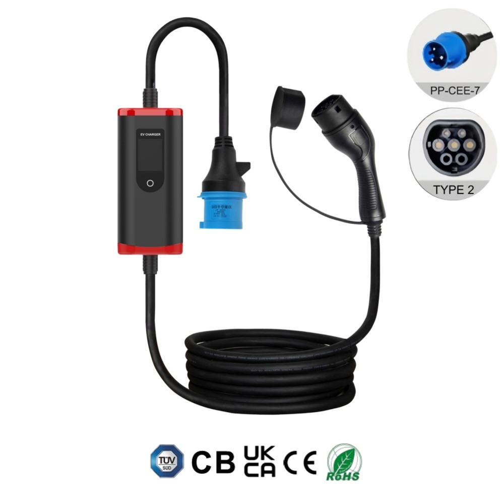 Portable EV AC Charger, Type 1, Type 2, NACS, 3.5KW 7KW 9KW 11KW 22KW Electric Vehicle Car Mobile Charger, Fully Certified, IP67 Weather-proof, Safe & Reliable, Plug & Play, Timer Function, User-friendly.,ShinCharge | Electric Vehicle Charging Products OEM & ODM Manufacturing | EV Charging Cable | Portable EV Charger | Wall-mounted EV Charger | EV Charging Station,Portable EV Charger, CE (EN62752-2024), UKCA, RoHS, TUV, CB, SAA, RCM-VPC-B2