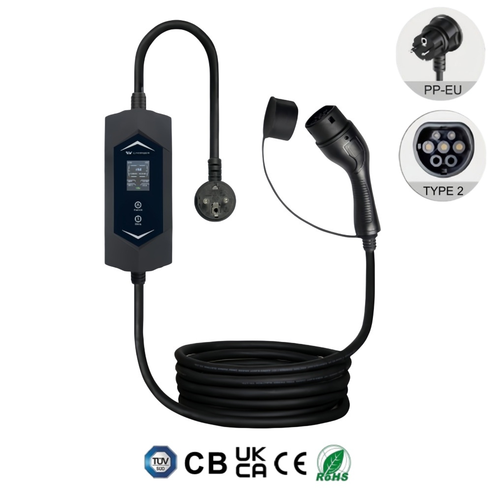 Portable EV Charger, Type 1, Type 2, NACS, 3.5KW 7KW 9KW 11KW 22KW Electric Vehicle Car Mobile AC Charger, Fully Certified, IP67 Weather-proof, Safe & Reliable, Plug & Play, Timer Function, User-friendly.,ShinCharge | Electric Vehicle Charging Products OEM & ODM Manufacturing | EV Charging Cable | Portable EV Charger | Wall-mounted EV Charger | EV Charging Station,Portable EV Charger, CE (EN62752-2024), UKCA, RoHS, TUV, CB, SAA, RCM-VPC-B5