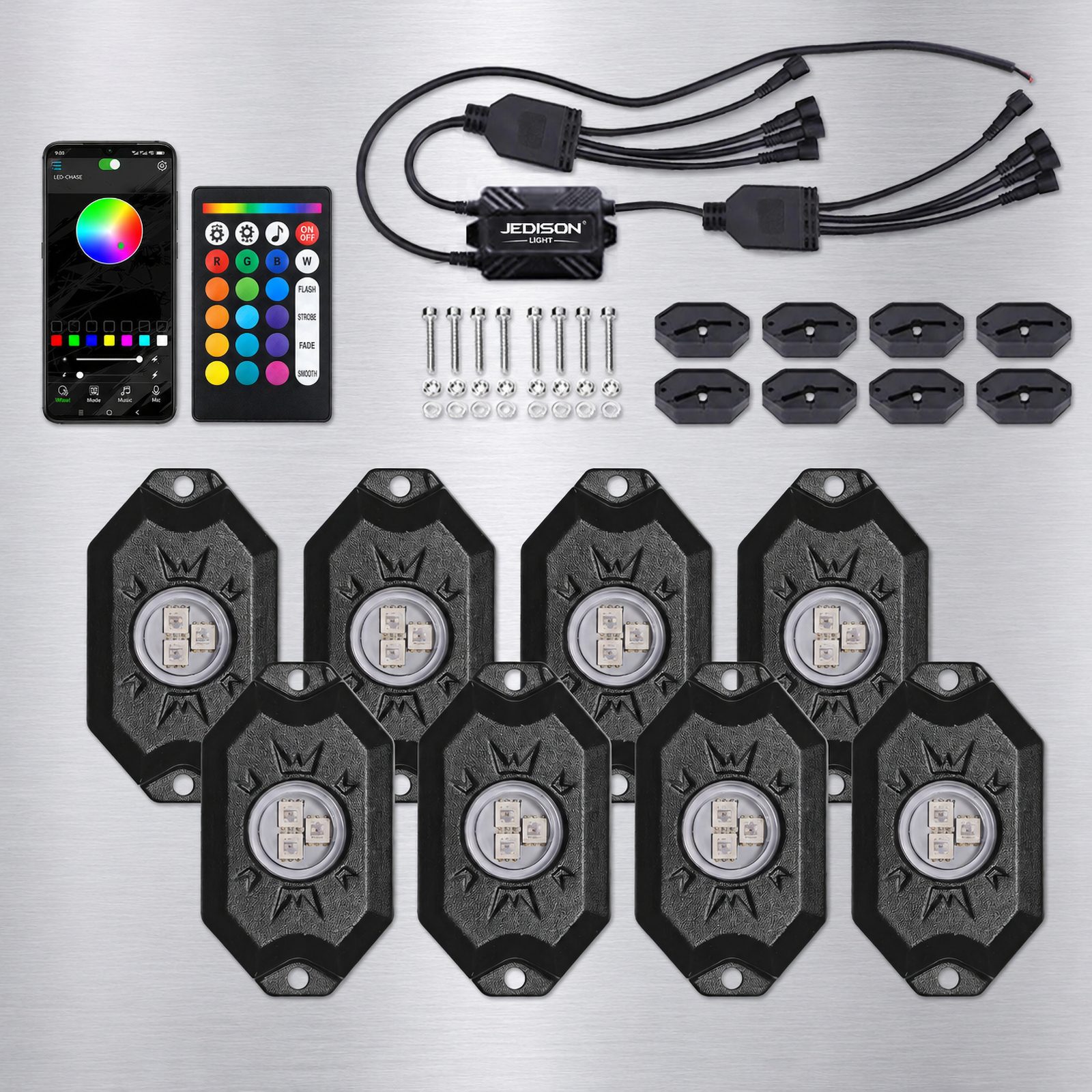 Aluminum RGB Rock Light Pods Remote APP Dual Control IP68 Waterproof Wheel Fender Undercarriage Lights for ATV UTV Truck,MY SHOP,Aluminum RGB Rock Light Pods Remote APP Dual Control IP68 Waterproof Wheel Fender Undercarriage Lights for ATV UTV Truck