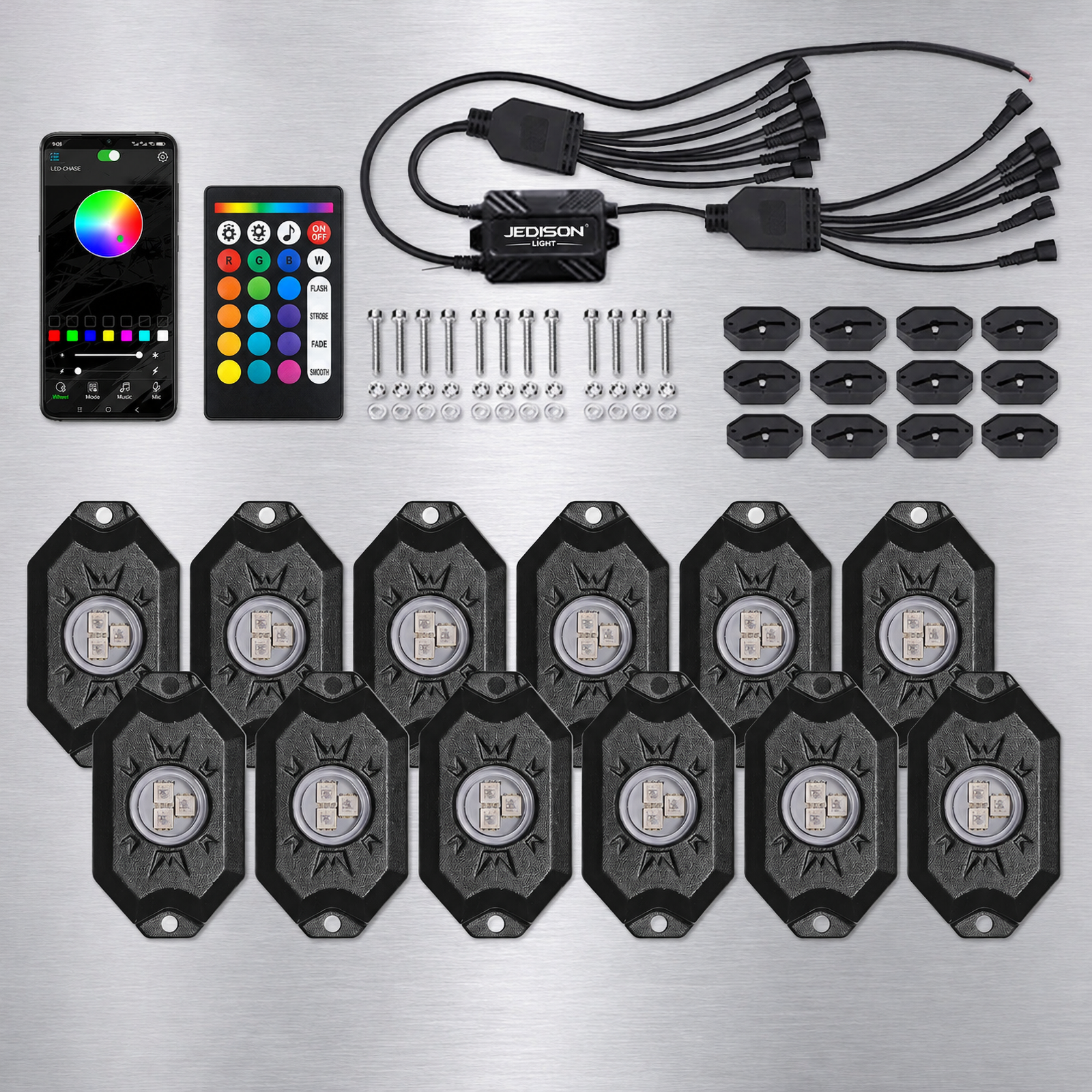 RGBIC LED Rock Lights12 Pods Dream Color Remote Control IP68 Waterproof Wheel Well Undercarriage Lights for ATV UTV,MY SHOP,RGBIC LED Rock Lights12 Pods Dream Color Remote Control IP68 Waterproof Wheel Well Undercarriage Lights for ATV UTV