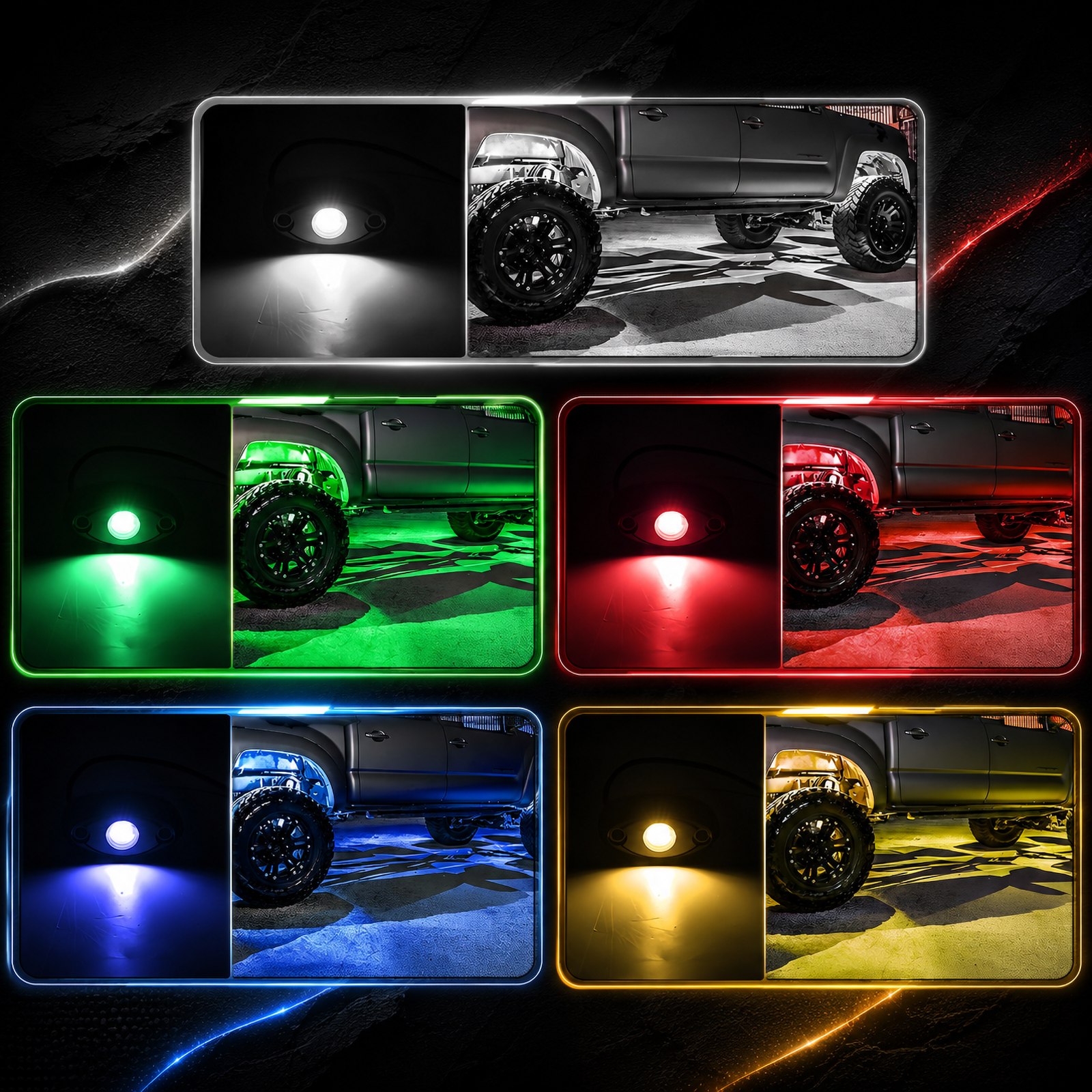 RGB LED Rock Lights IP68 Waterproof Symphony Flowing Atmosphere Lamp APP & Remote Dual Control Universal Off Road Truck ATV UTV,MY SHOP,RGB LED Rock Lights IP68 Waterproof Symphony Flowing Atmosphere Lamp APP & Remote Dual Control Universal Off Road Truck ATV UTV