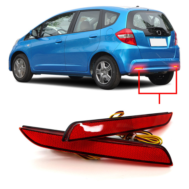 Honda Fit/Jazz 2011 12V LED Rear Bumper Reflector Light Red Smoke White Lens Plug & Play Auto Replacement Parts,MY SHOP,12V Plug Play CANBUS Error Free LED Rear Bumper Light Auto Tail Brake Reflector Lamp for Pickup SUV Truck