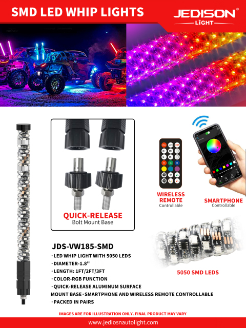 1.8inch Fat RGB LED Whip Lights Quick Disconnect Plug and Play Mount Base P67 3ft 4ft for ATV UTV Offroad,MY SHOP,LED Driving Light