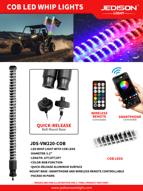 2.2inch Fat RGB LED Whip Lights Addressable Pixel High Brightness APP Control 3FT 4FT IP67 Waterproof for Offroad Vehicles,JEDISON LED Off-Road Lights Manufacturer & Factory,LED Whip Light