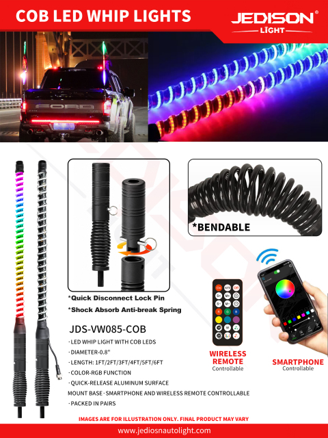 0.8inch COB RGB LED Whip Light Spring Base Quick Release Flag Pole Lamp IP67 Waterproof 12V 24V Offroad ATV UTV,JEDISON LED Off-Road Lights Manufacturer & Factory,LED Work Light
