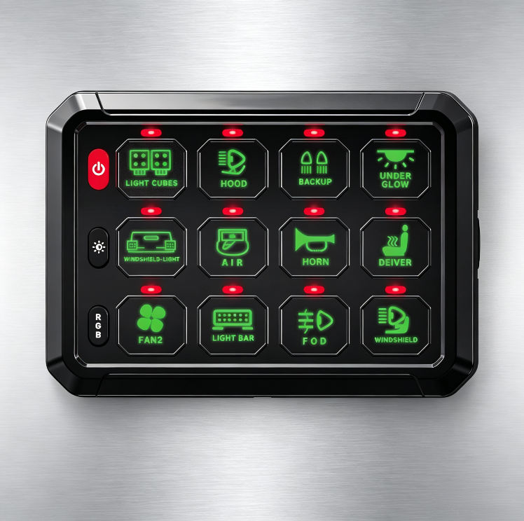 12 Gang Switch Panel 12V 24V LED Backlit Push Button Panel Universal for Off Road 4x4 SUV Truck ATV UTV Marine Boat,JEDISON LED Off-Road Lights Manufacturer & Factory,12 Gang Switch Panel 12V 24V LED Backlit Push Button Panel Universal for Off Road 4x4 SUV Truck ATV UTV Marine Boat