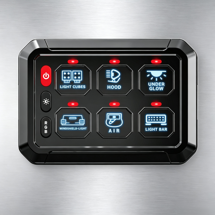 6 Gang Square Wired Switch Panel 12V APP Control Touch Switch Panel for Race Car Truck RV Off Road,JEDISON LED Off-Road Lights Manufacturer & Factory,6 Gang Square Wired Switch Panel
