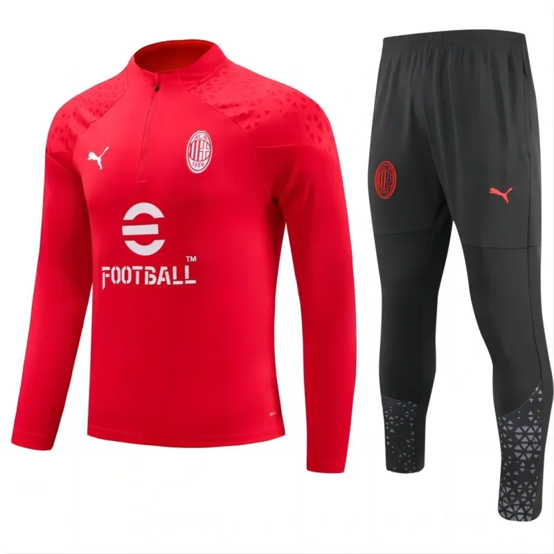 2023-24 Kids AC Milan Zipper Sweatshirt Kit(Top+Pants) Red