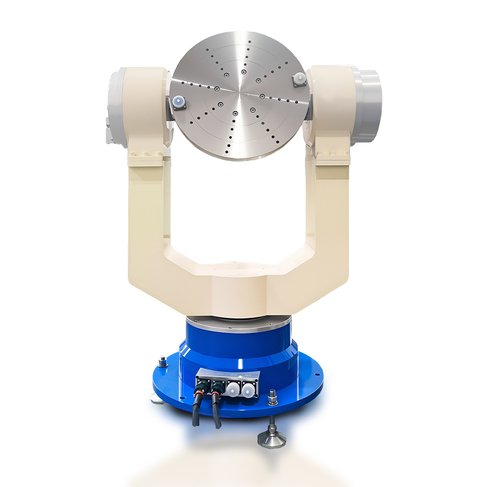 Close-up of precision rotary bearing on inertial navigation test table ensuring smooth motion control